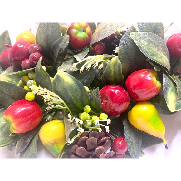 Vintage Plastic Wreath Centerpiece Candle Holder Fall Apples Pinecones - Picture 5 of 6